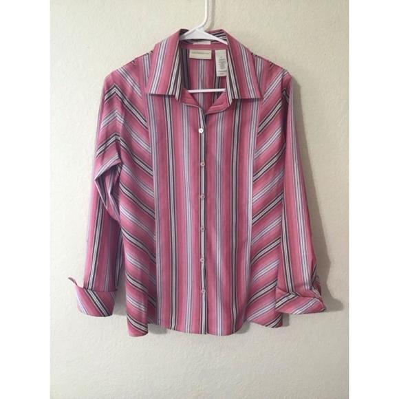Women's Liz Claiborne Pink Striped Button Down Shirt Size 8 - Picture 2 of 5
